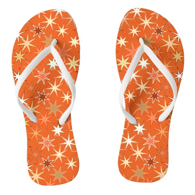 Modern Starburst Print, Deep Mandarin Orange  Flip Flops (Footbed)