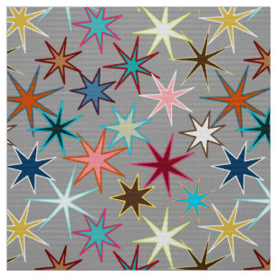 Modern Starburst Print, Jewel Colors on Gray Fabric