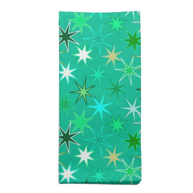 Modern Starburst Print, Turquoise and Aqua  Cloth Napkin (Folded)
