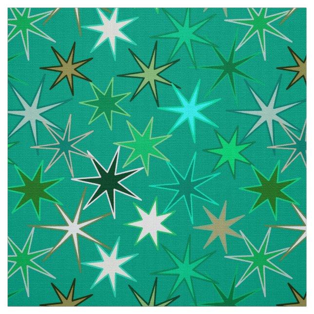 Modern Starburst Print, Turquoise and Aqua Fabric (Swatch)
