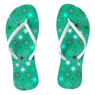 Modern Starburst Print, Turquoise and Aqua Flip Flops