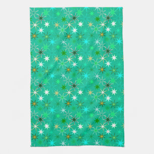 Modern Starburst Print, Turquoise and Aqua Kitchen Towel