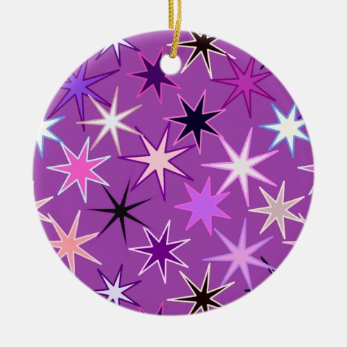 Modern Starburst Print Violet Purple and Orchid Ceramic Ornament