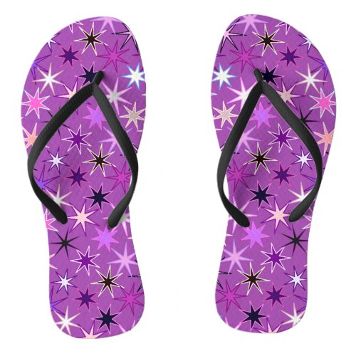 Modern Starburst Print Violet Purple and Orchid  Flip Flops