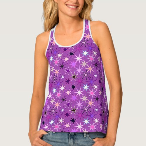 Modern Starburst Print Violet Purple and Orchid Tank Top