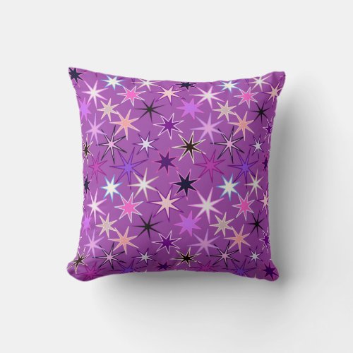 Modern Starburst Print Violet Purple and Orchid Throw Pillow