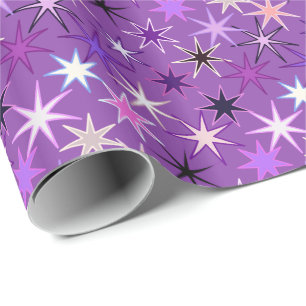 Modern Starburst Print, Violet Purple and Orchid Wrapping Paper