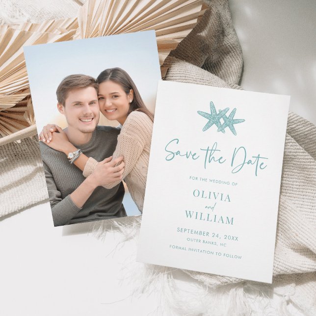 Modern Starfish Beach Aqua Blue Wedding Save The Date (Creator Uploaded)