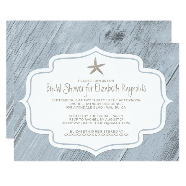 Modern Starfish Beach Bridal Shower Invitations