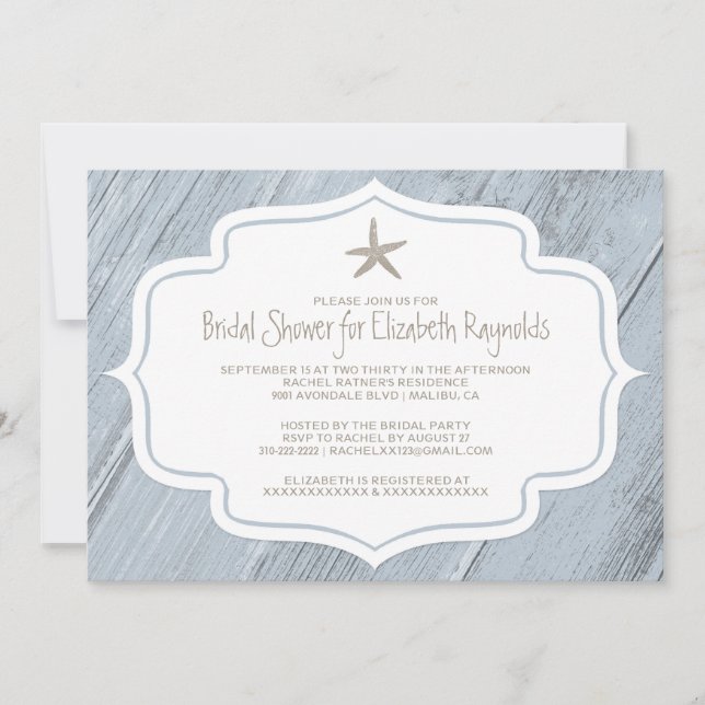 Modern Starfish Beach Bridal Shower Invitations (Front)