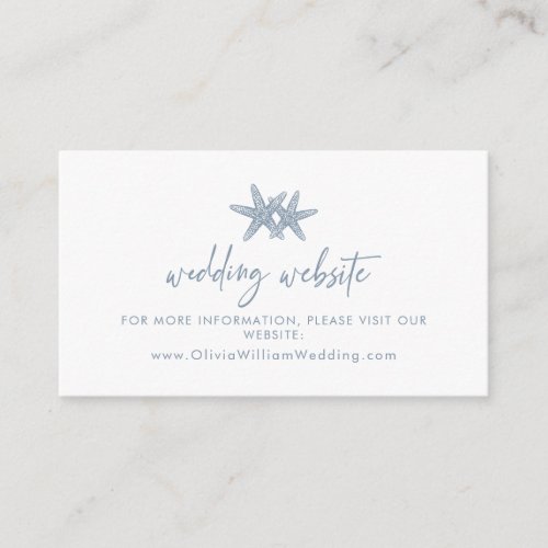 Modern Starfish Beach Dusty Blue Wedding Website Enclosure Card