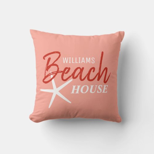 Modern starfish beach house custom name  throw pillow