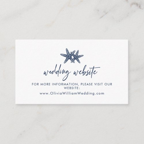 Modern Starfish Beach Navy Blue Wedding Website Enclosure Card