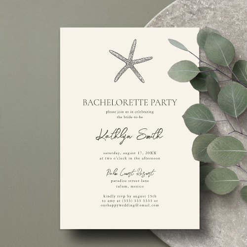 Modern Starfish Beach Ocean Bachelorette Party Invitation