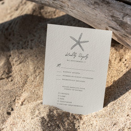 Modern Starfish Beach Ocean Destination Wedding RSVP Card