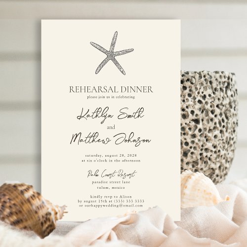 Modern Starfish Beach Ocean Rehearsal Dinner Invitation