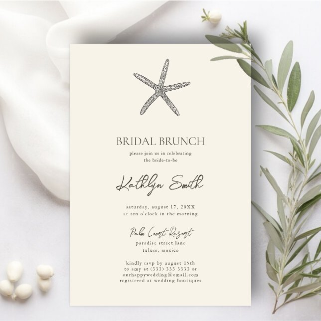 Modern Starfish Beach Ocean Wedding Bridal Brunch Invitation (Creator Uploaded)