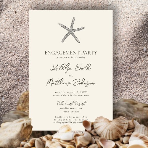 Modern Starfish Beach Wedding Engagement Party Invitation