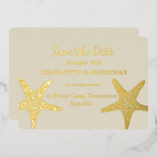 Modern  Starfish Beach Wedding Gold Foil Invitation