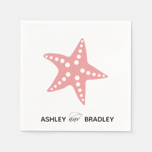 Modern Starfish Beach Wedding Napkins, Pink Napkins