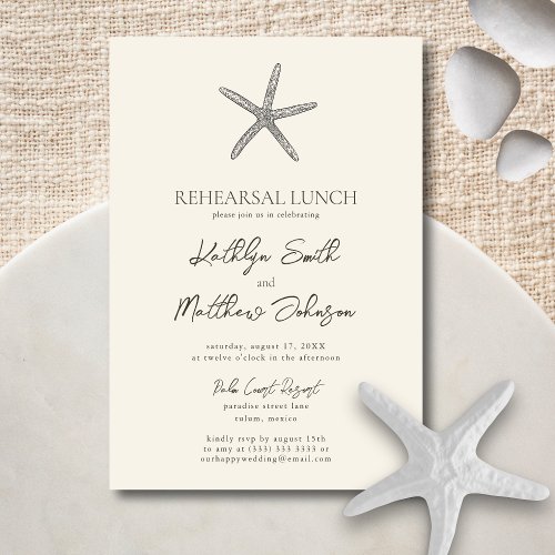 Modern Starfish Beach Wedding Rehearsal Lunch Invitation