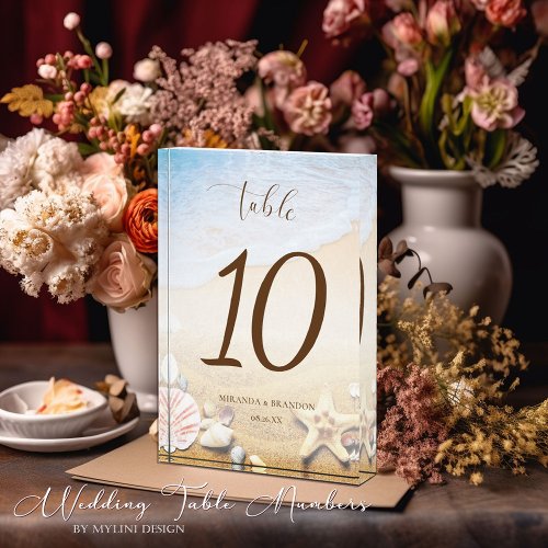 Modern Starfish Beach Wedding Table Number Photo Block