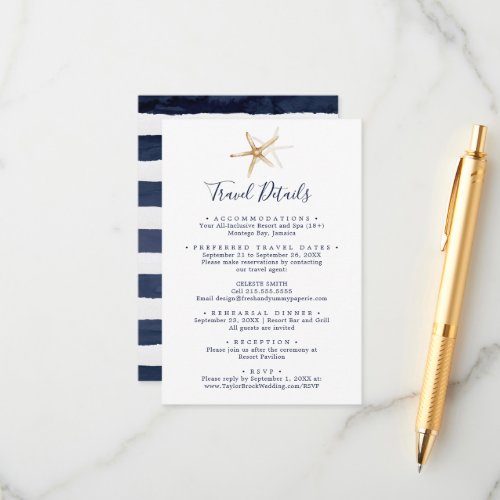 Modern Starfish Destination Wedding Travel Details Enclosure Card