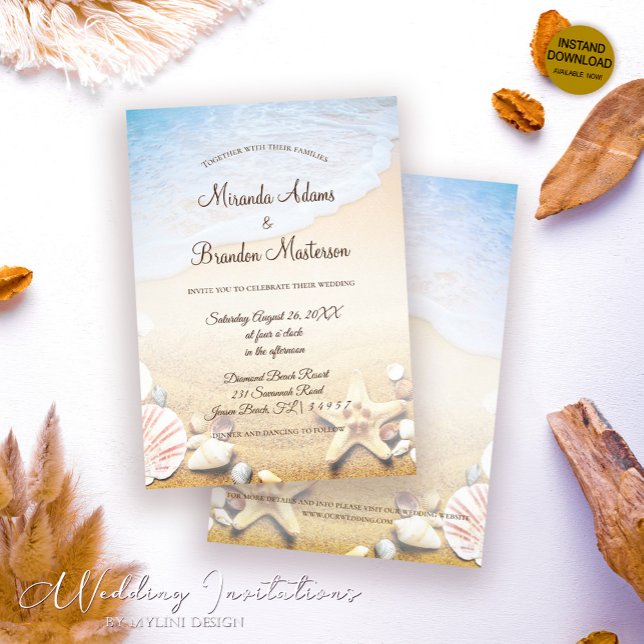 Modern Starfish Ocean Tropical Beach Wedding Invitation (Creator Uploaded)