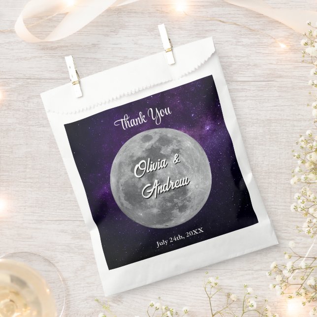 Modern Starry Night Full Monn Wedding Thank You Favor Bag (Clipped)