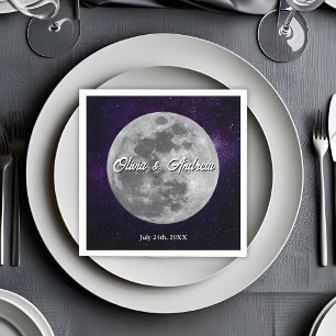 Modern Starry Night Full Moon Wedding Napkins