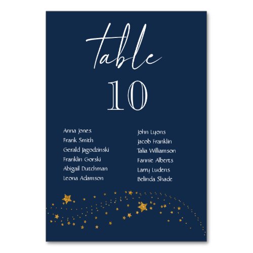 Modern Starry Night Navy Blue Wedding Table Number