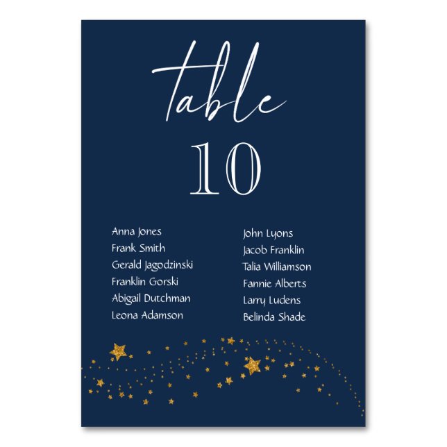 Modern Starry Night Navy Blue Wedding Table Number (Front)