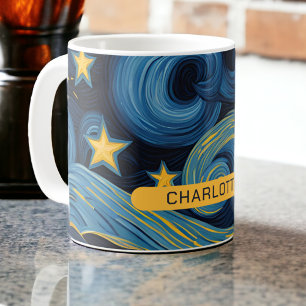 Modern Starry Night Sunflower Personalized Name Coffee Mug