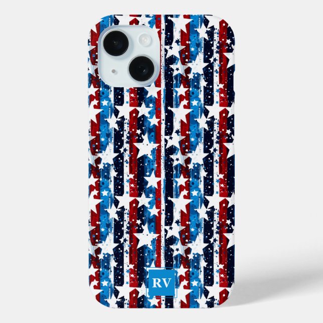 Modern Stars and Stripes Monogram USA  Case-Mate iPhone Case (Back)