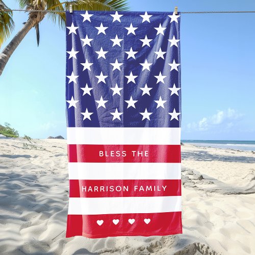 Modern Stars and Stripes Personalized Beach Towel