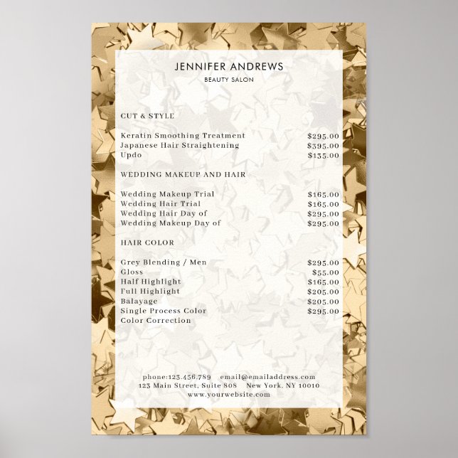 Modern, stars glam salon price list Poster (Front)