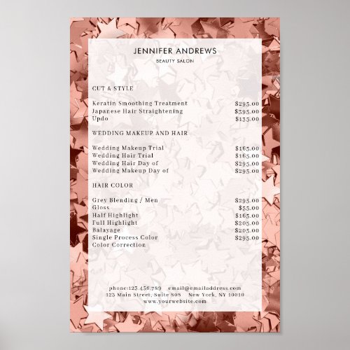 Modern stars glam salon price list Poster