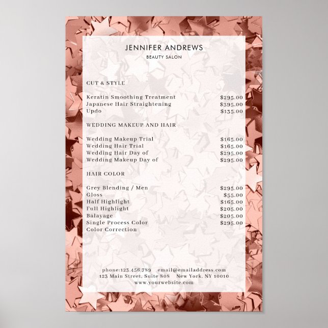 Modern, stars glam salon price list Poster (Front)