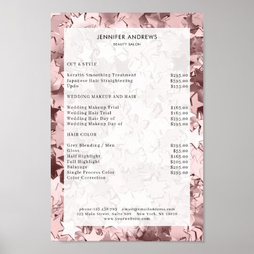 Modern stars glam salon price list Poster