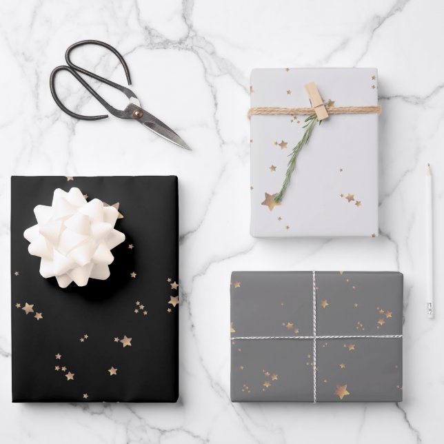 Modern Stars | Minimalist Gray Black Slate Holiday Wrapping Paper Sheets (Front)