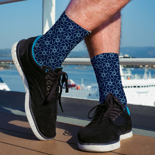 Modern Stars Pattern Unique Trippy Cool Navy Blue Socks