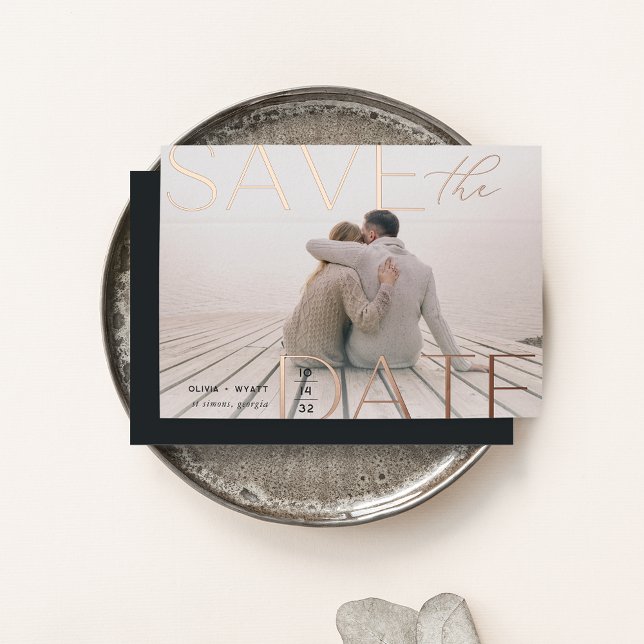 Modern Statement | Horizontal Photo Save The Date Foil Invitation (Creator Uploaded)