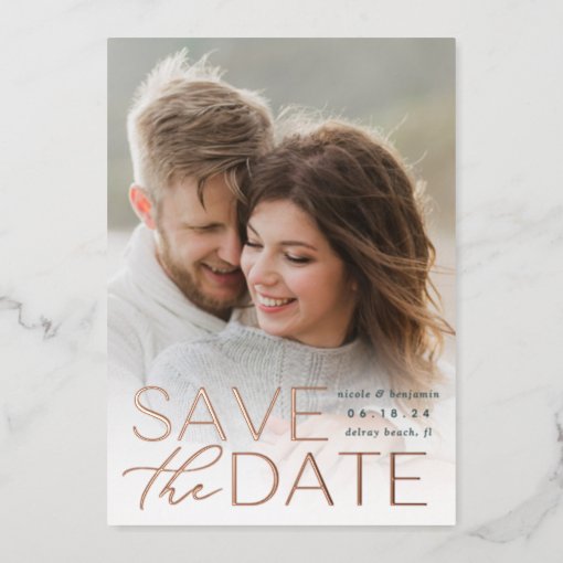 Modern Statement | Vertical Photo Save The Date Foil Invitation | Zazzle