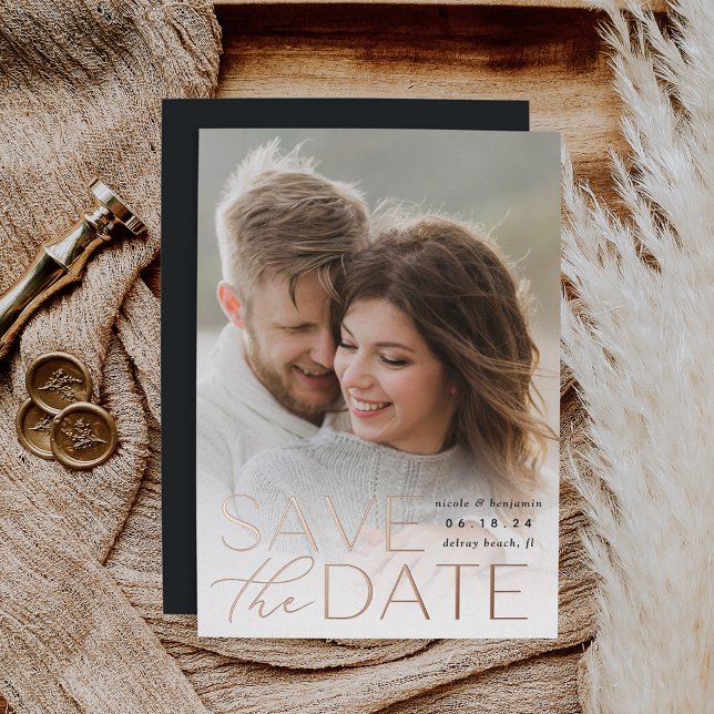 Modern Statement | Vertical Photo Save The Date Foil Invitation (Creator Uploaded)