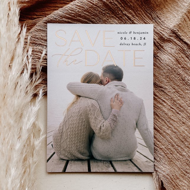 Modern Statement | Vertical Photo Save The Date Foil Invitation (Creator Uploaded)