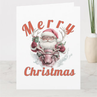 Modern Steampunk Santa and Robot Reindeer Holiday Card