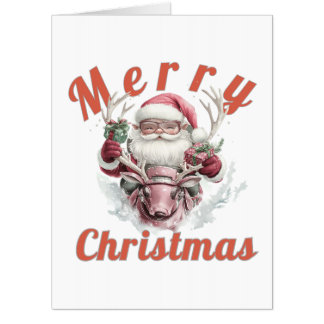 Modern Steampunk Santa and Robot Reindeer Holiday Card