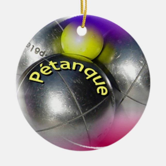 Modern steel balls Petanque design Ceramic Ornament (Front)