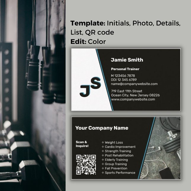 Modern Steel Blue Accent Sleek Personal Trainer Business Card (Modern Steel Blue Accent Sleek Personal Trainer Business Card)