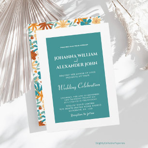 Modern Steel Blue Colorful Wildflower Boho Wedding Invitation